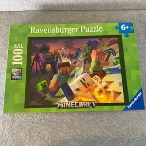 Ravensburger Minecraft Jigsaw Puzzle Kids 100 XXL Green Steve Alex 19x14 Toy EUC